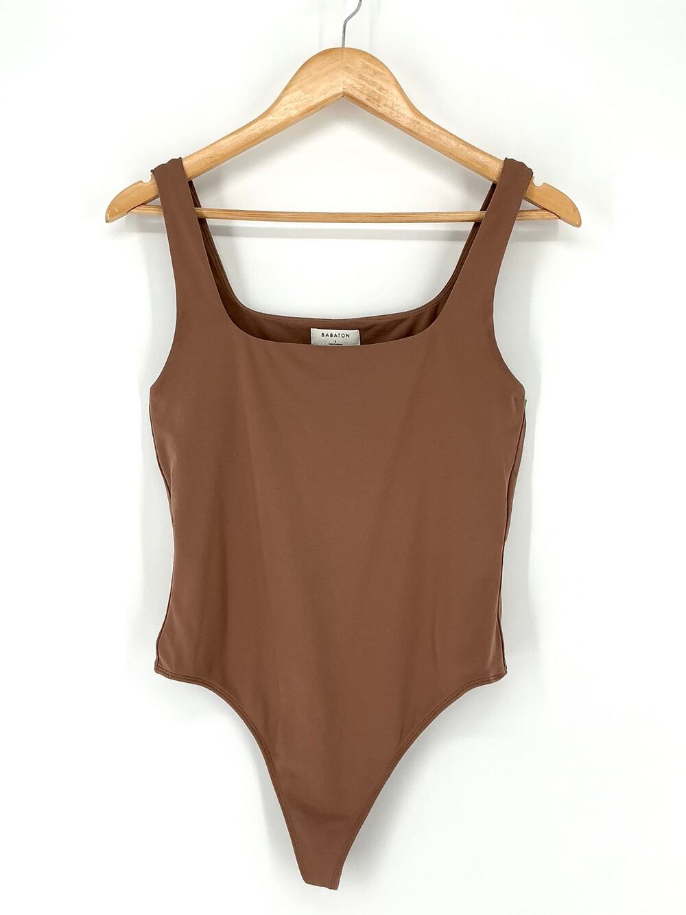 Babaton Aritzia Brown Square Neck Bodysuit Thong Stretch Minimalist Tank